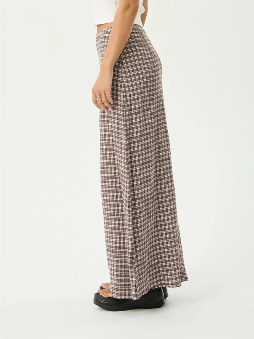 Afends Base Seersucker Maxi Skirt - Coffee Check NWT - Picture 4 of 9